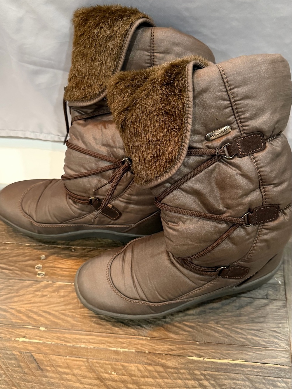 Pajar Brown Quilted Winter Boots with Faux Fur Cuff